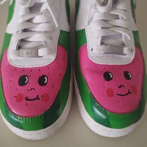 Men's 8.5 Custom Nike Air Force 1 Watermelon & Bleeding logo on white